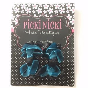 Girls bluish green and black hair clips